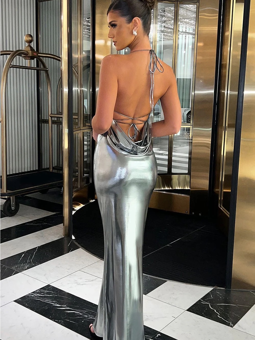 Babyboo Talisa Silver Backless Dress